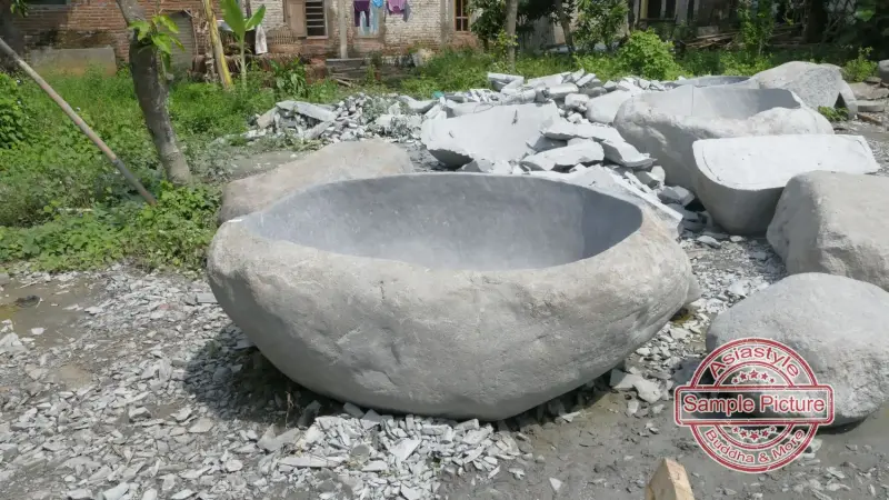 Product image of the product “Riverstone basin, natural surface, polished inside. Dia approx 151-160cm Height 61-70cm ”